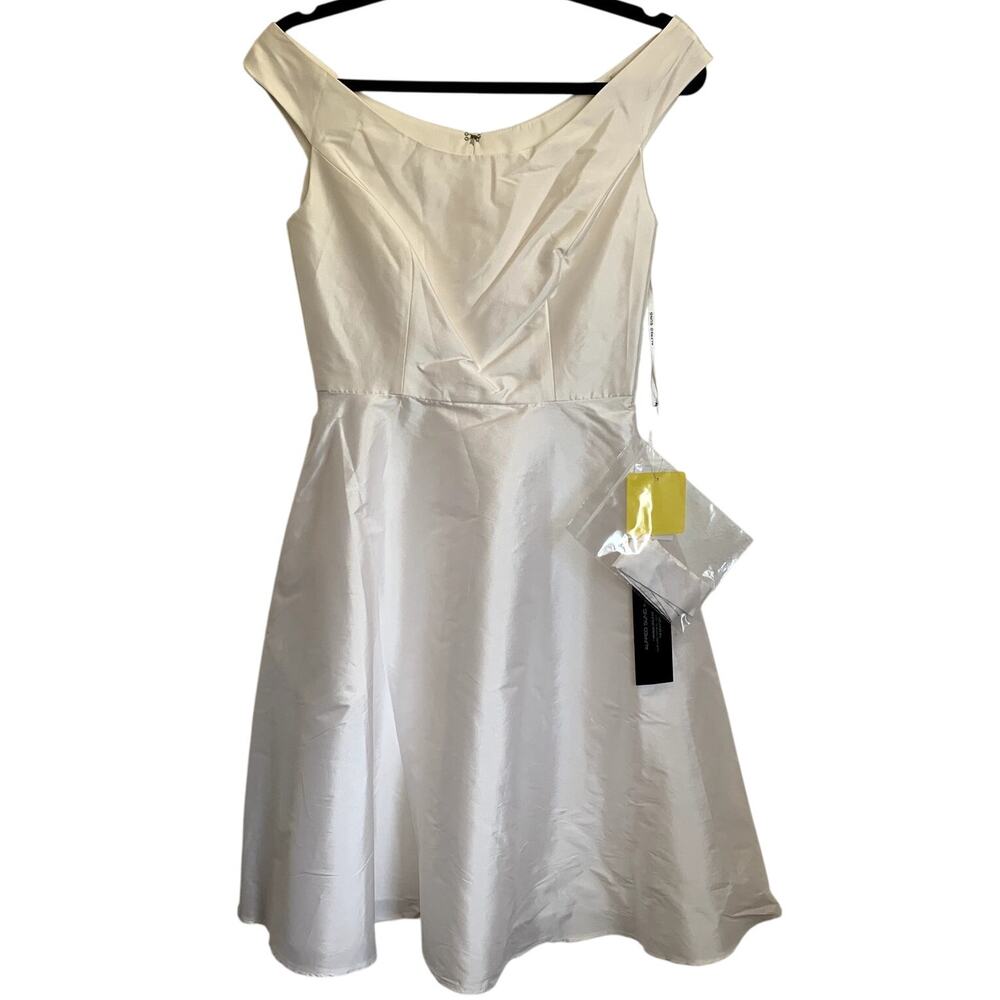 NWT Alfred Sung Off the Shoulder Cocktail‎ Dress in Snow White